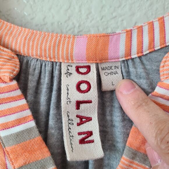 Dolan Left Coast Coastal Shirt Sz‎ Large Linen Maritime Preppy Striped Hi Low - Picture 3 of 11